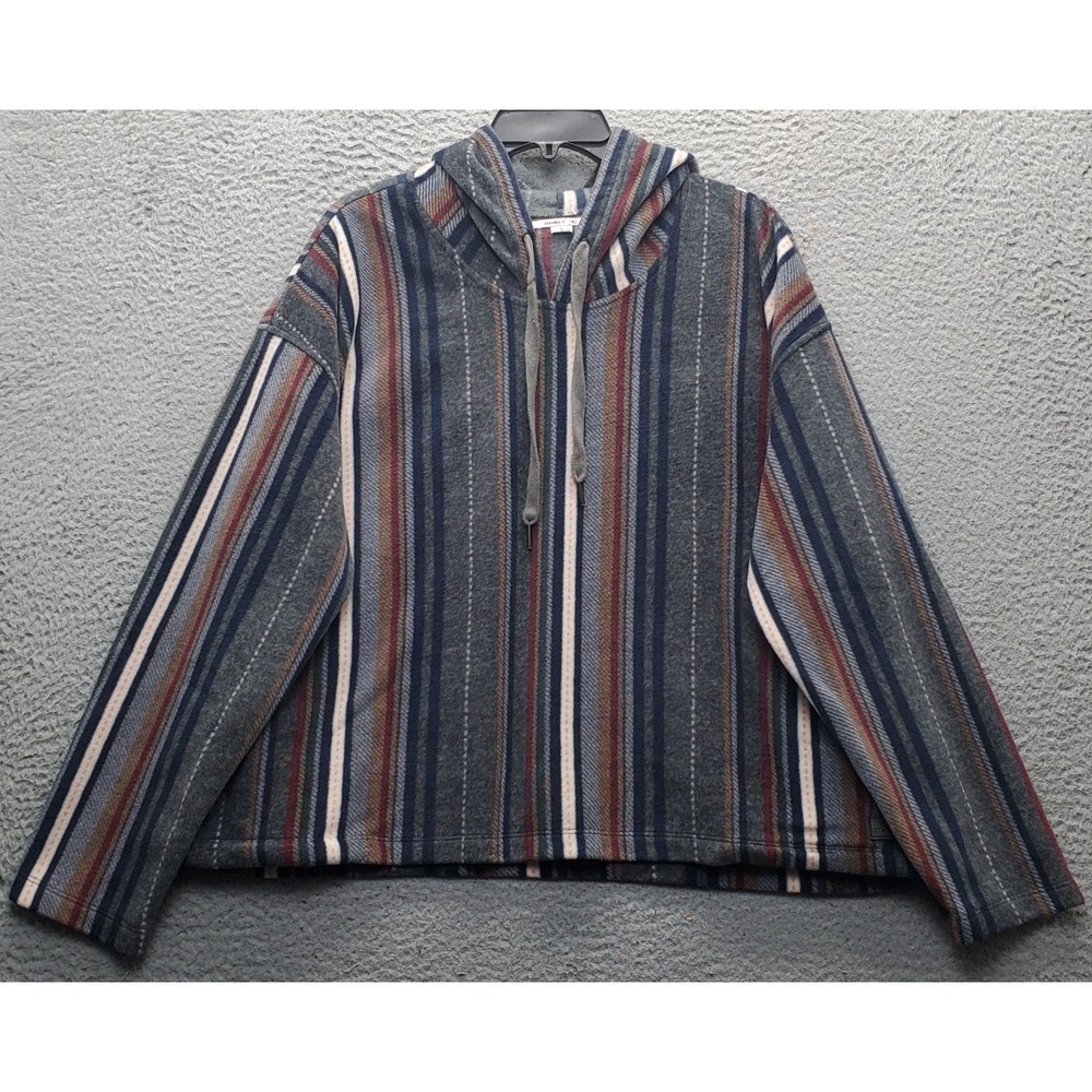 O'Neill Fleece Hoodie Women L Multi Vertical Striped Long Sleeve Drawstring Neck